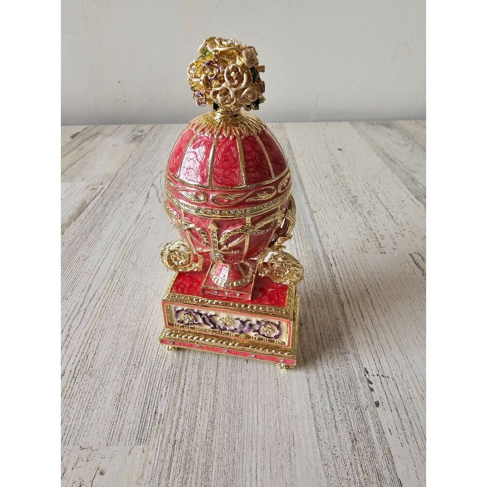 Toscano Katrinas Pink jeweled egg trophy hinged jewelry box trinket rhinestone g